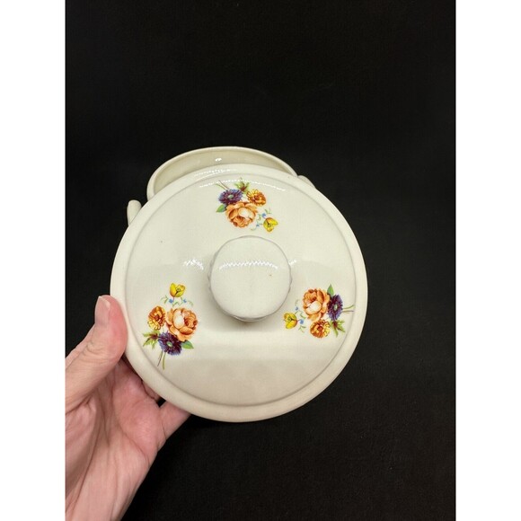 Vintage Handmade Ceramic Covered Casserole Serving Dish 1980s Lid Floral Flowers - Picture 9 of 13